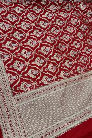 Red Banarasi Pure Katan Silk Handloom Dupatta