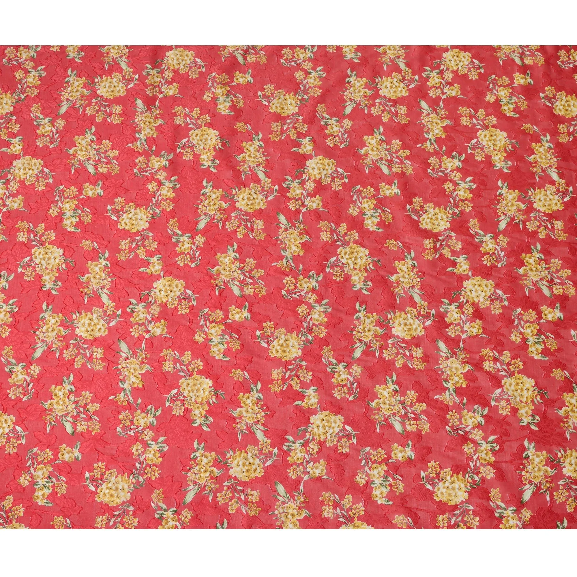 Red Japanese Cotton Voile Fabric, Yellow Floral Print, 110 cm Width-D20916