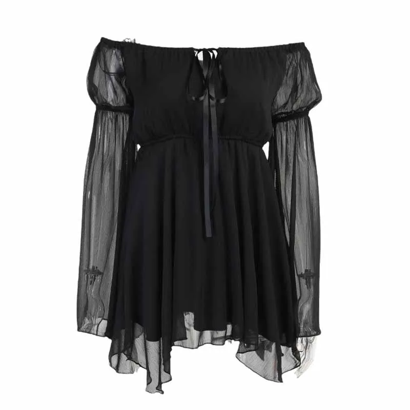 Renaissance Dress Off-Shoulder Dress Long-Sleeved Ruffled Party Mini Dress