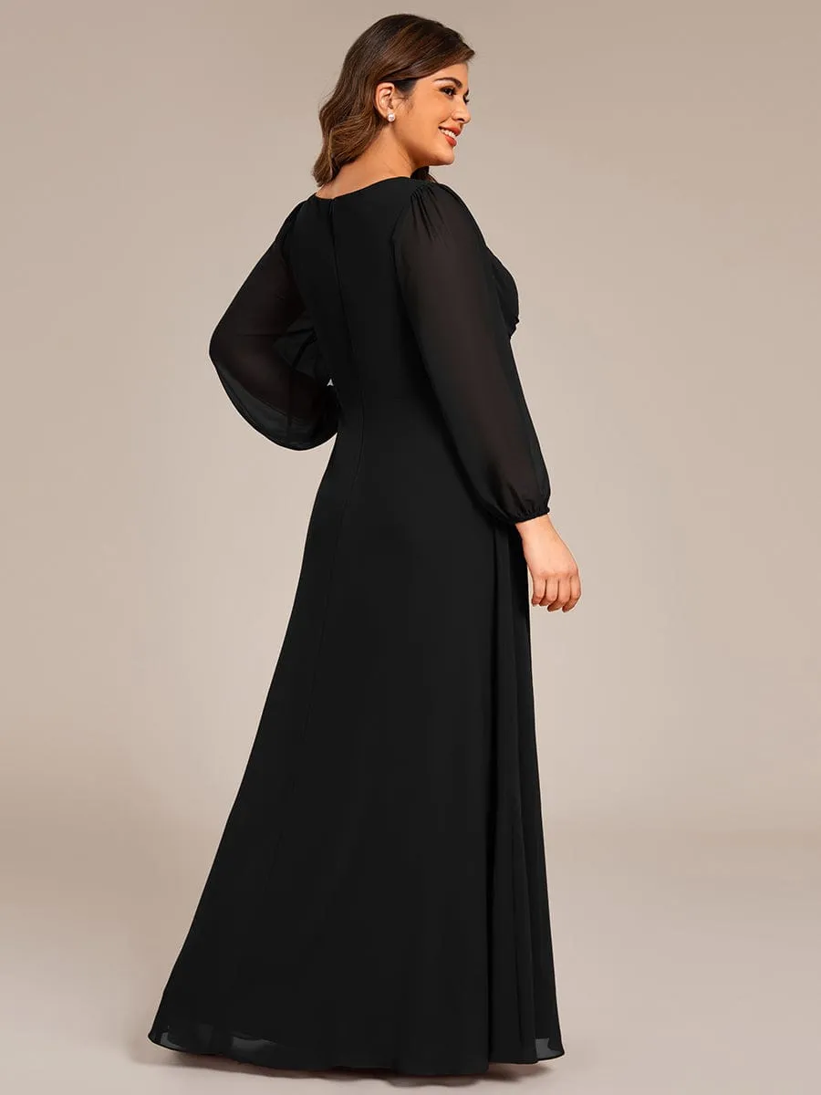 Ruth | Graceful Chiffon A-Line Pleated Long Sleeves Formal Evening Dress