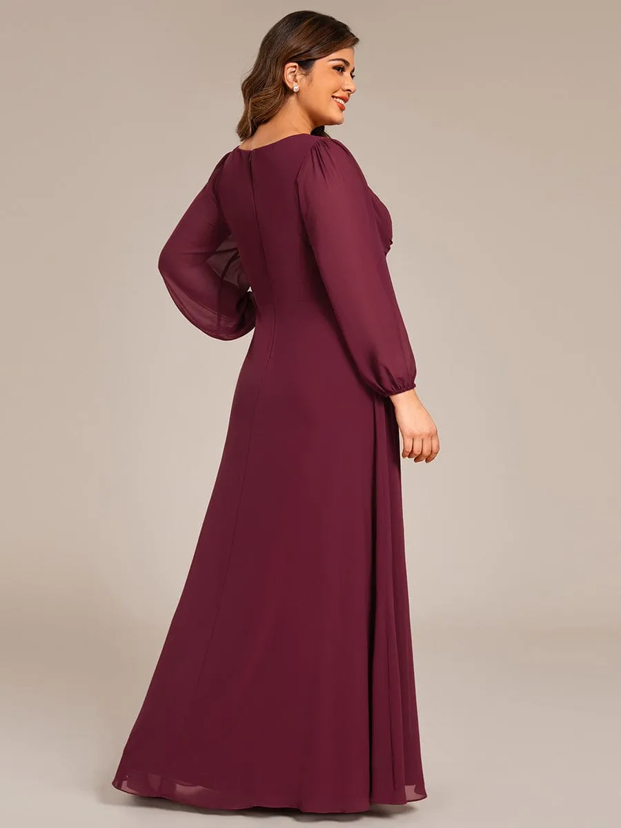 Ruth | Graceful Chiffon A-Line Pleated Long Sleeves Formal Evening Dress