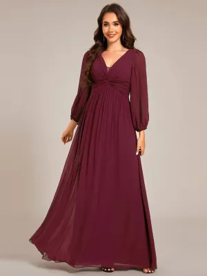 Ruth | Graceful Chiffon A-Line Pleated Long Sleeves Formal Evening Dress