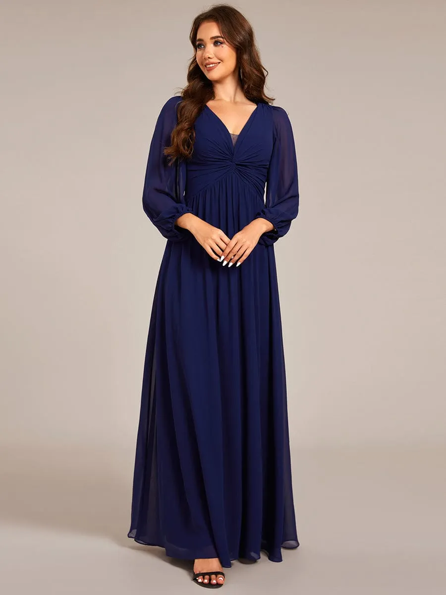 Ruth | Graceful Chiffon A-Line Pleated Long Sleeves Formal Evening Dress