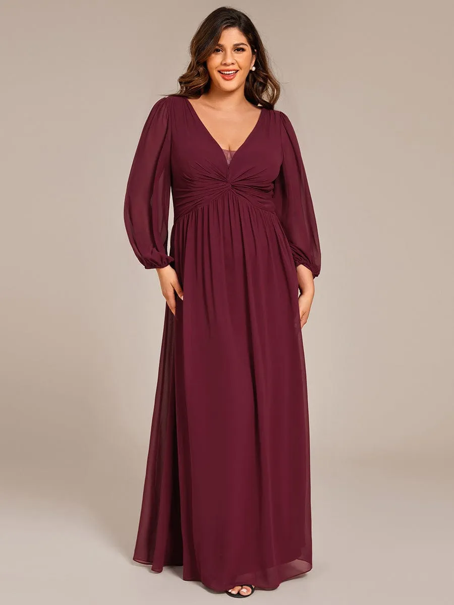 Ruth | Graceful Chiffon A-Line Pleated Long Sleeves Formal Evening Dress