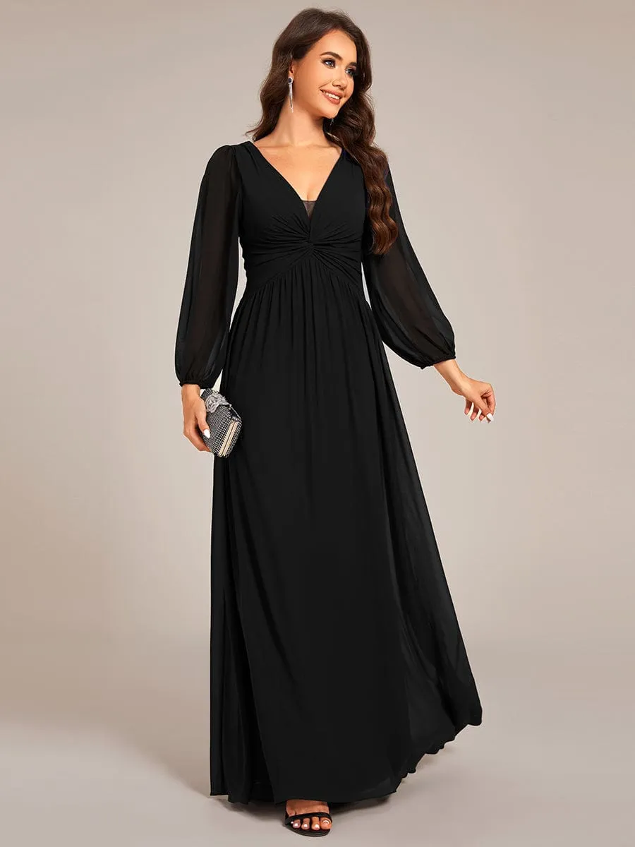 Ruth | Graceful Chiffon A-Line Pleated Long Sleeves Formal Evening Dress