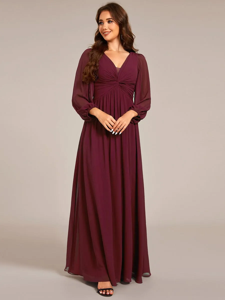 Ruth | Graceful Chiffon A-Line Pleated Long Sleeves Formal Evening Dress