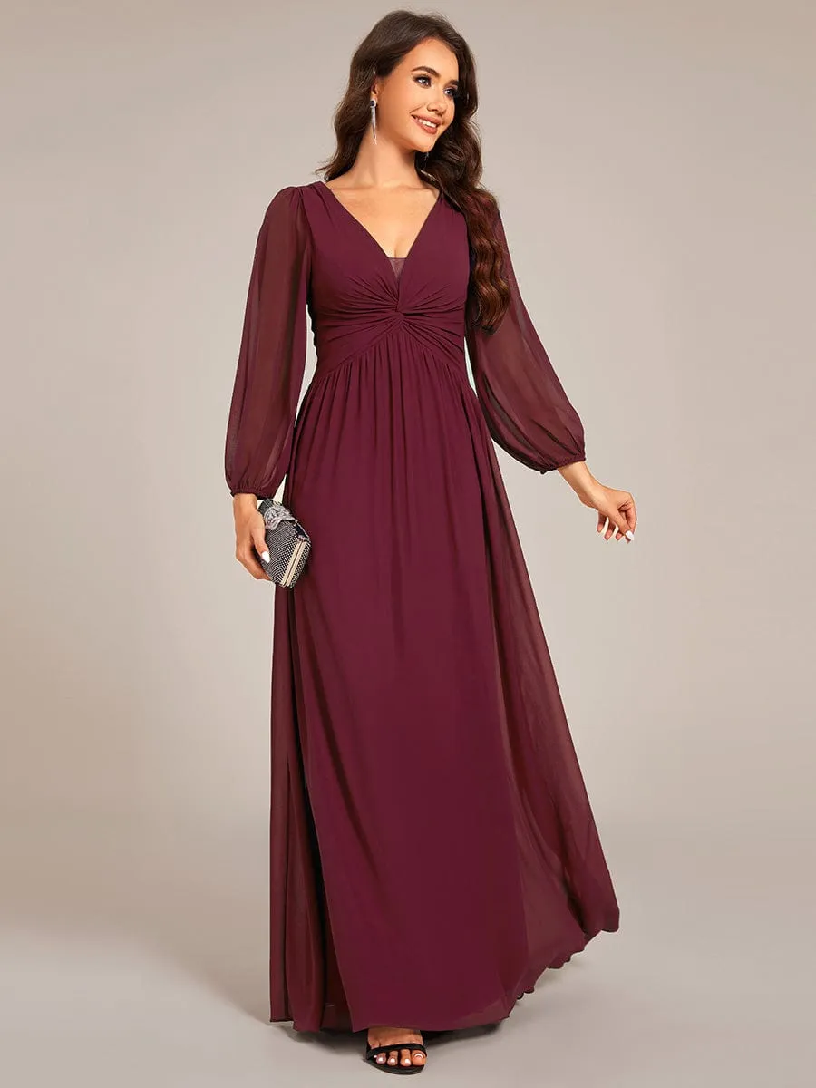 Ruth | Graceful Chiffon A-Line Pleated Long Sleeves Formal Evening Dress