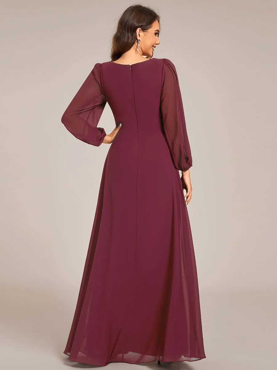 Ruth | Graceful Chiffon A-Line Pleated Long Sleeves Formal Evening Dress