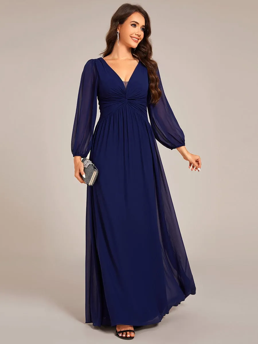 Ruth | Graceful Chiffon A-Line Pleated Long Sleeves Formal Evening Dress