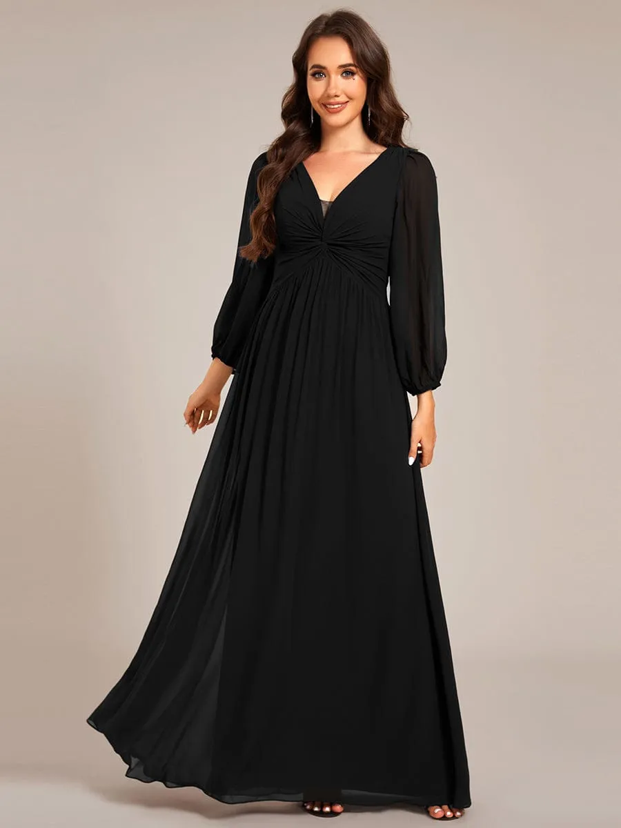 Ruth | Graceful Chiffon A-Line Pleated Long Sleeves Formal Evening Dress