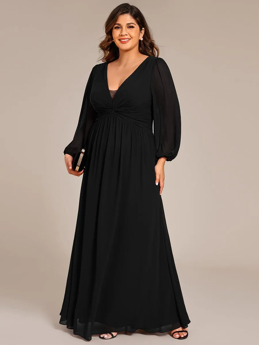 Ruth | Graceful Chiffon A-Line Pleated Long Sleeves Formal Evening Dress