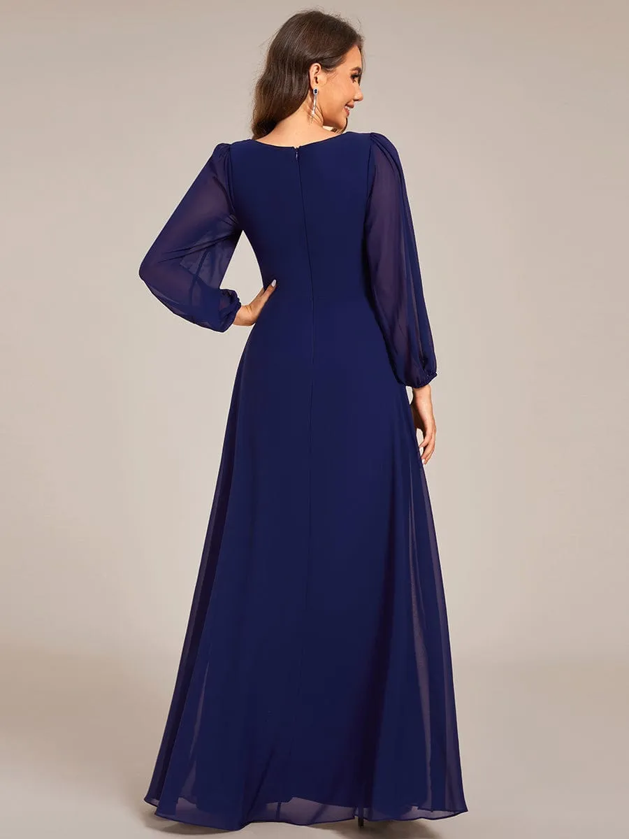 Ruth | Graceful Chiffon A-Line Pleated Long Sleeves Formal Evening Dress