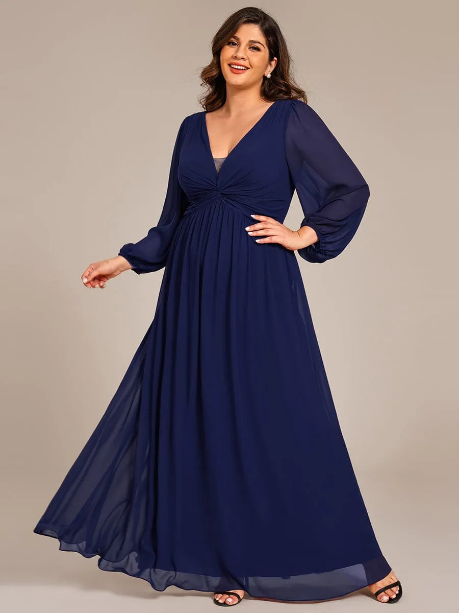 Ruth | Graceful Chiffon A-Line Pleated Long Sleeves Formal Evening Dress