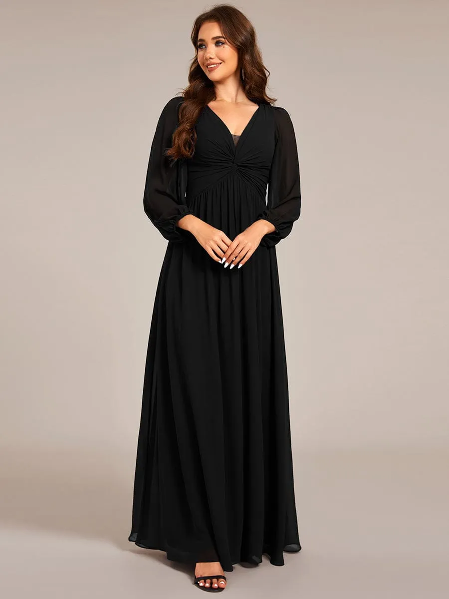 Ruth | Graceful Chiffon A-Line Pleated Long Sleeves Formal Evening Dress