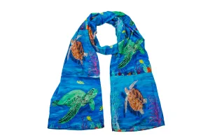 Sea Turtles Animal Viscose Scarf- Green Sea Turtle and Loggerhead Sea Turtle - Wisdom and The Pilgrim