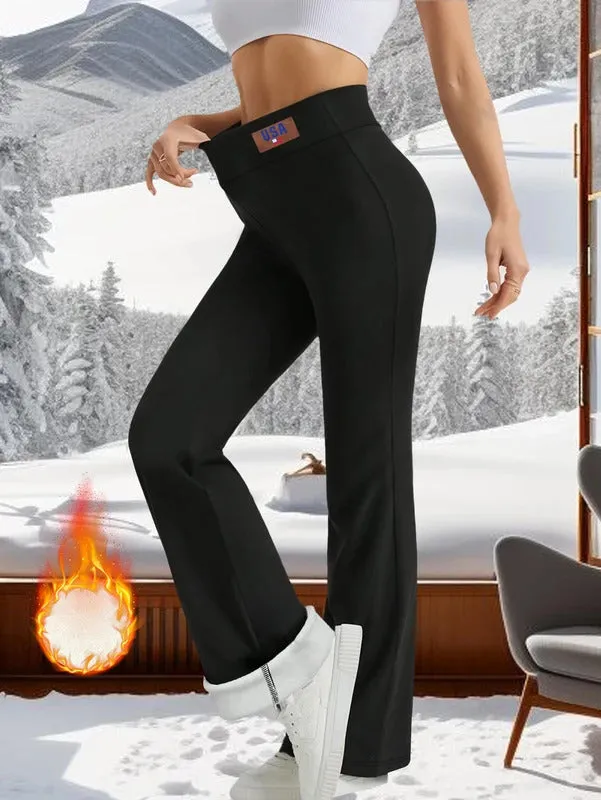 Soft and warm plush pants with high waisted and tight bell bottoms, suitable for cold winter, thick and warm pants