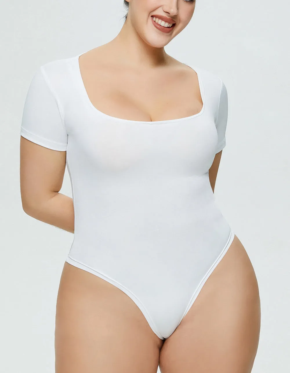 Solid-color Short-sleeved Round Neck Slim-fit Bodysuit