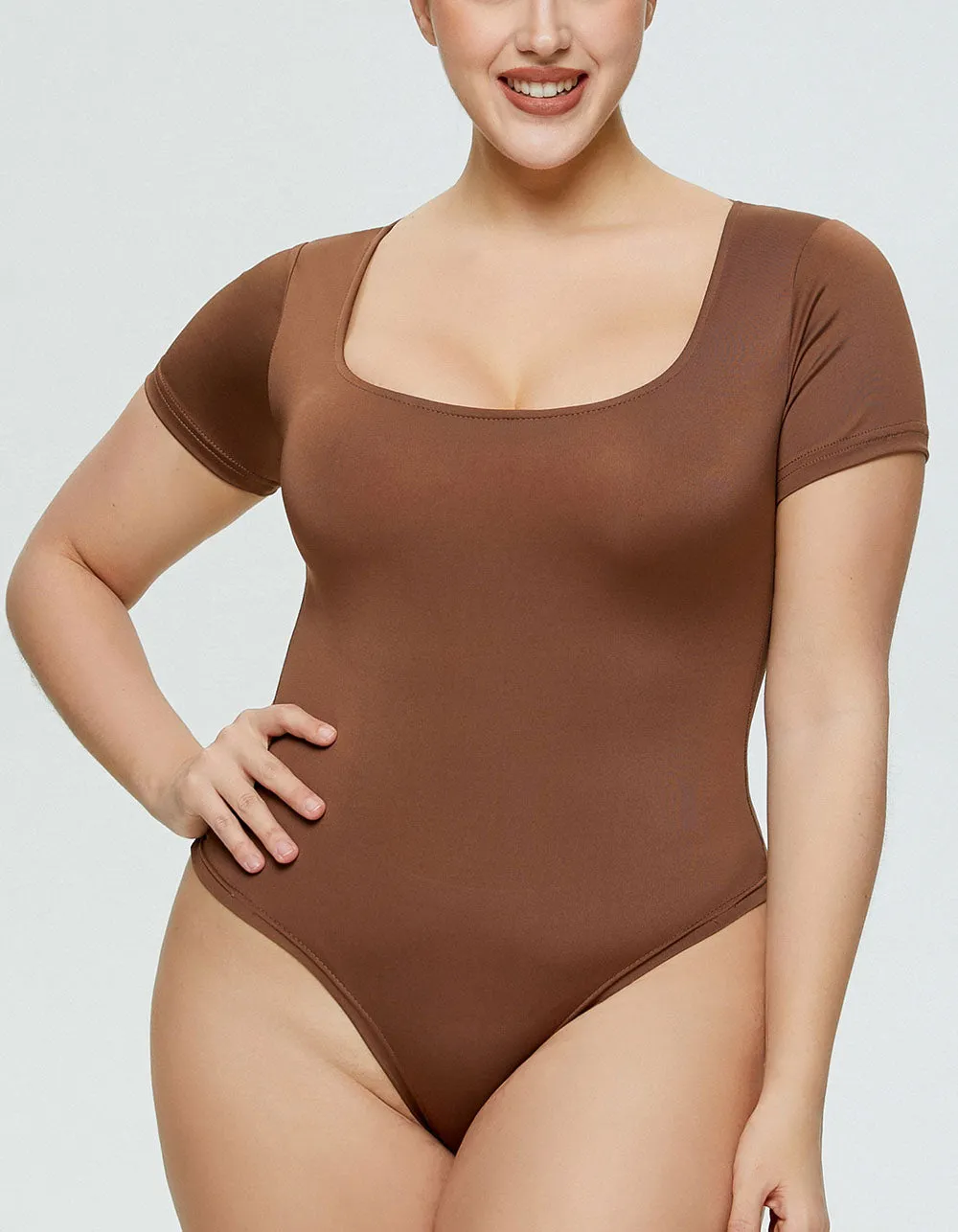 Solid-color Short-sleeved Round Neck Slim-fit Bodysuit