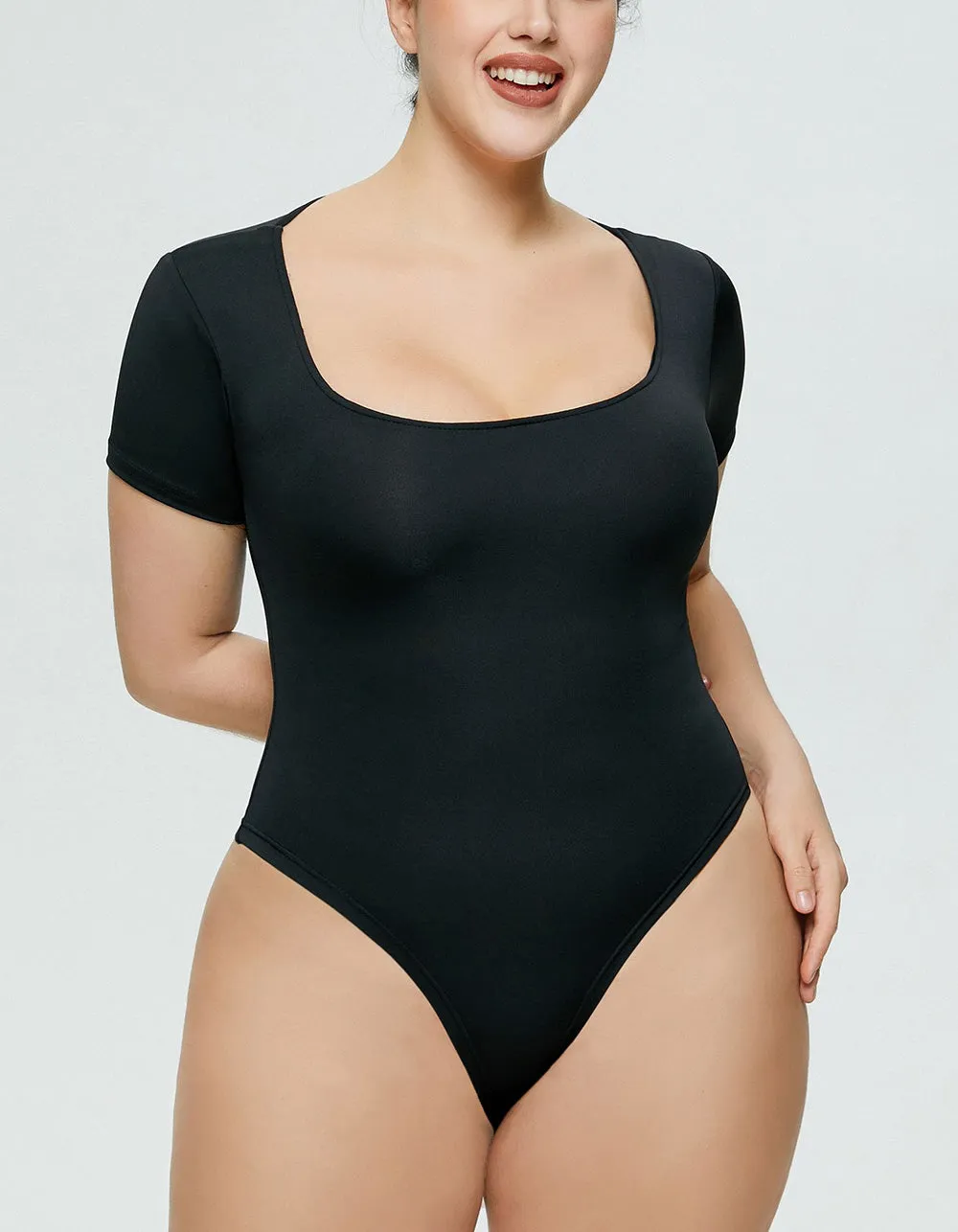 Solid-color Short-sleeved Round Neck Slim-fit Bodysuit