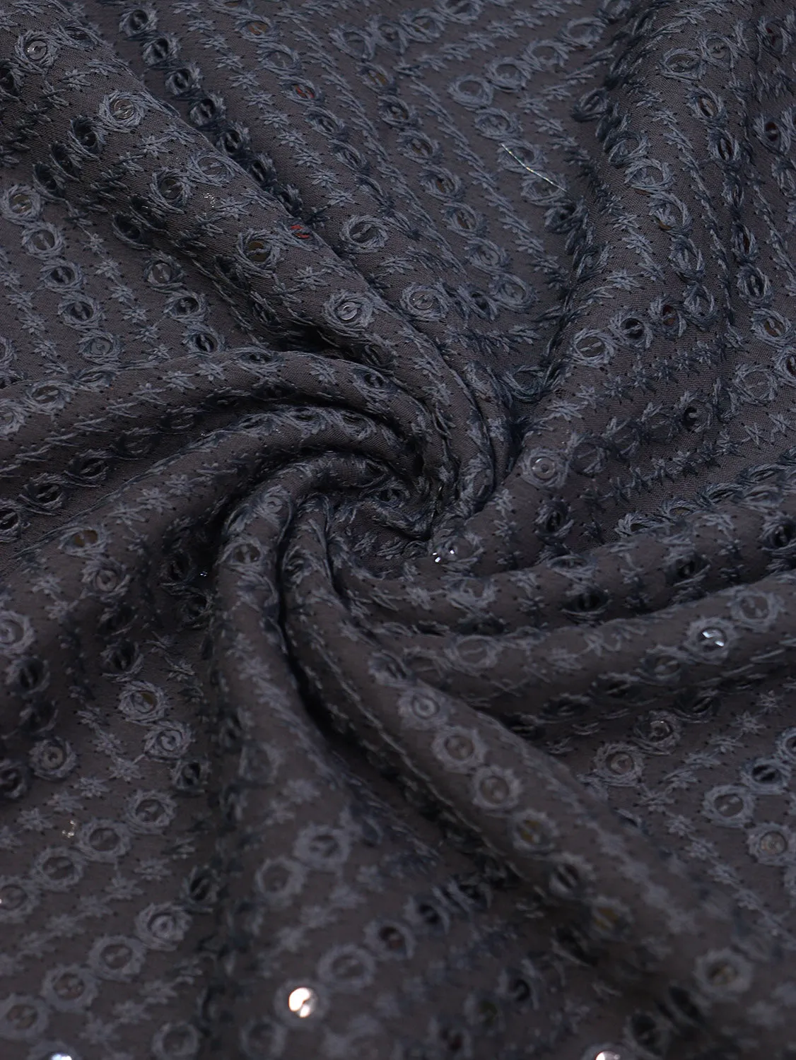 Stunning Black Chikankari Georgette Fabric with Sequins (1 Mtr)