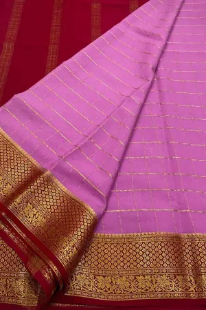 Stunning Pink & Red Mysore Handloom Crepe Silk Saree