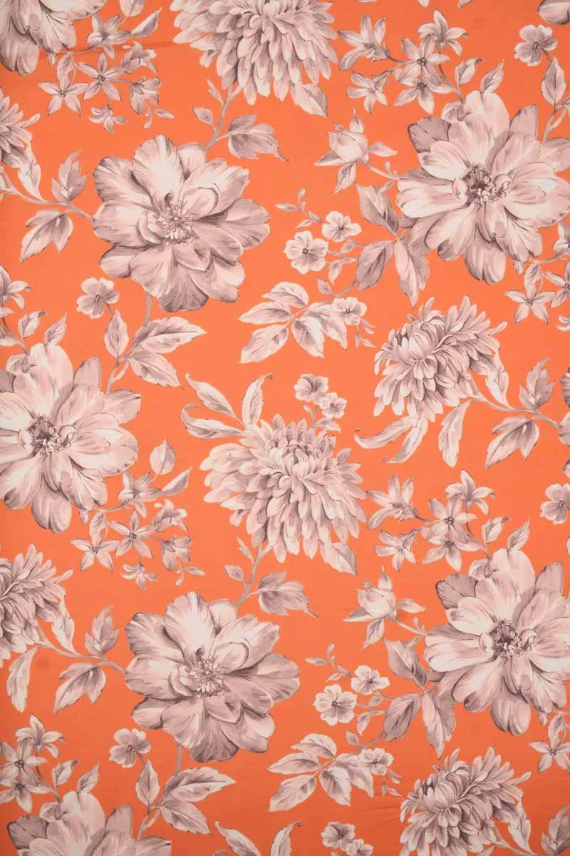 Tangerine Orange Pink Floral Pattern Printed Muslin Fabric