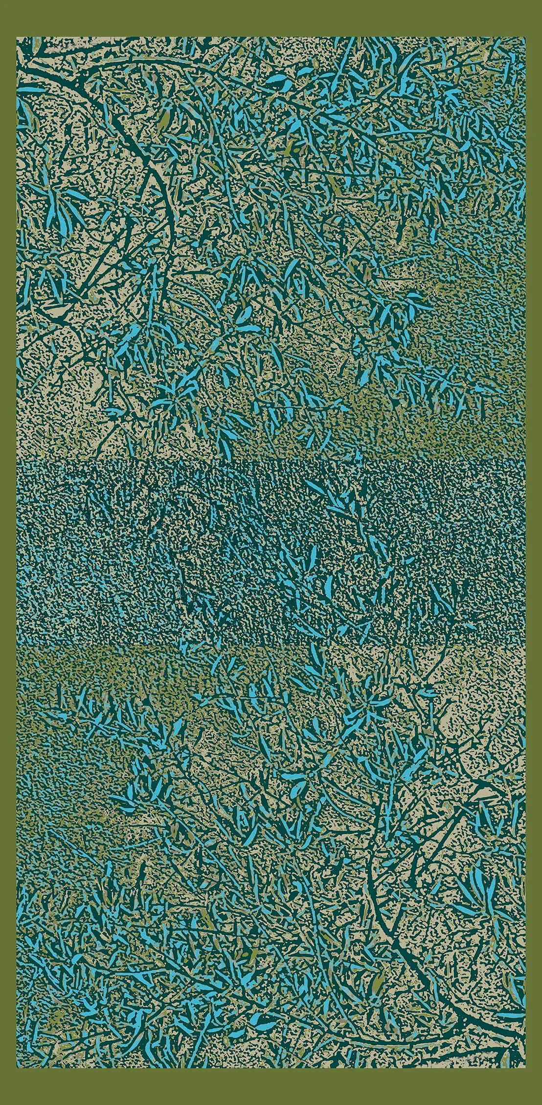 Textured Branch Teal Wool Silk Scarf