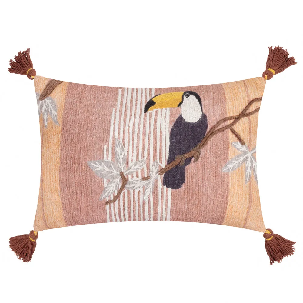 Treetop Toucan Embroidered Cushion Natural