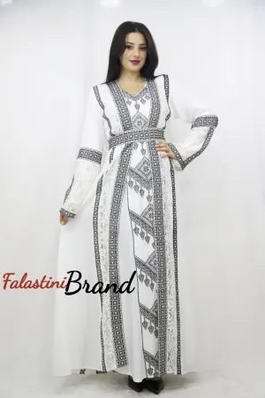 Two Pieces Amazing White And Black Palestinian Embroidered Dress