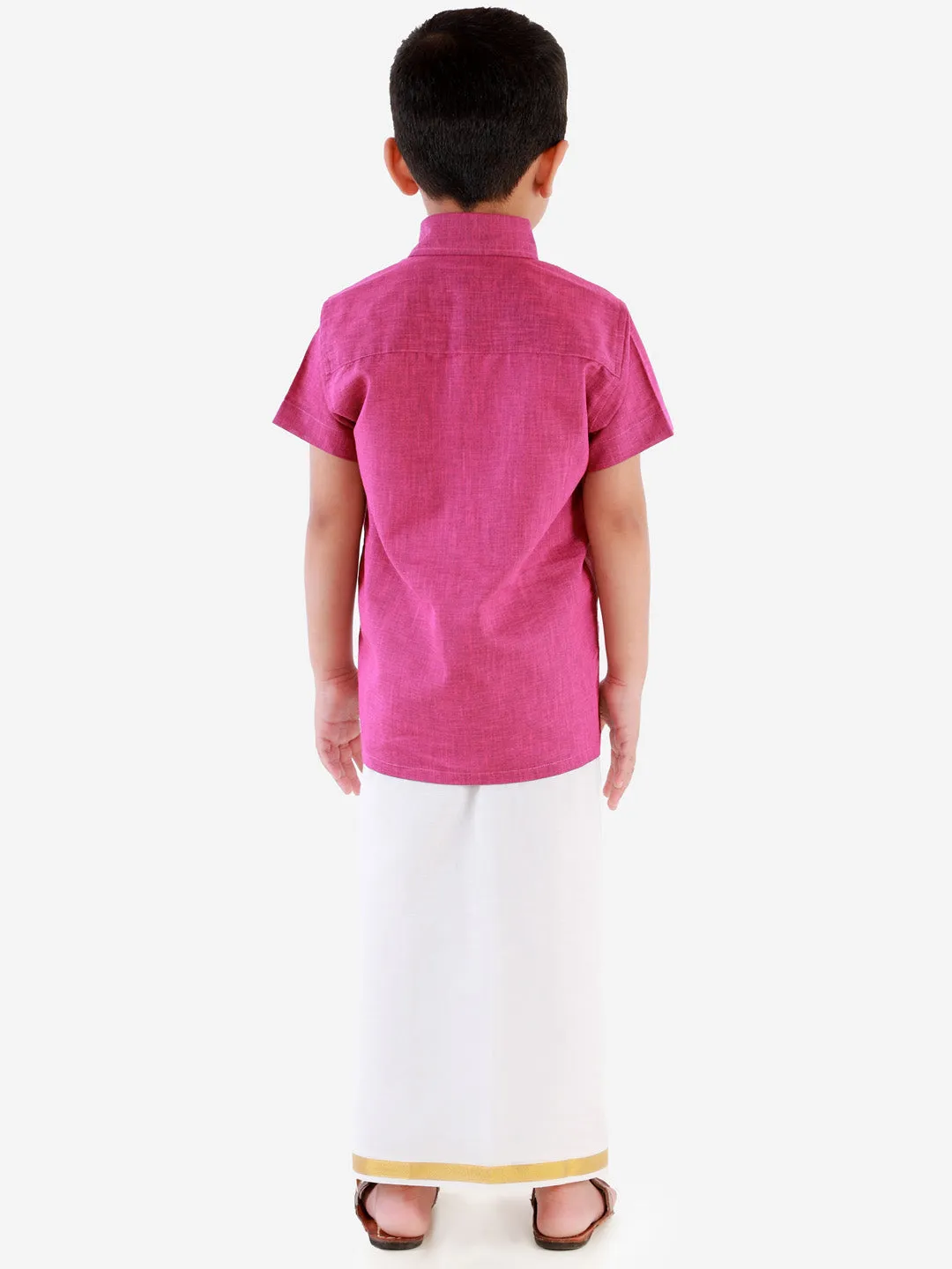 Vastramay Boy's Purple Shirt with White Mundu