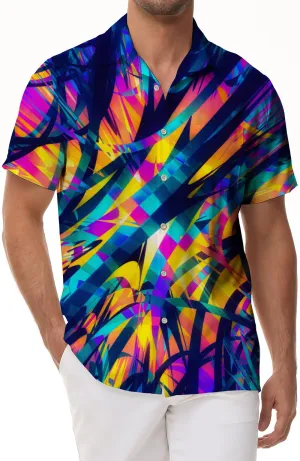 Visual Chaos Colorful Hawaiian Men's Shirt Creative Seaside Summer Art Halo Dye Shirt Print Fashion Short Sleeve Casual Beach Button Holiday Party Vacation