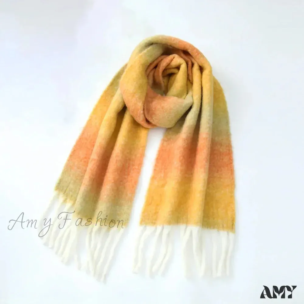 Warm Gradient Color Wool Winter Scarf