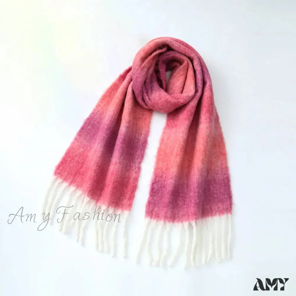 Warm Gradient Color Wool Winter Scarf