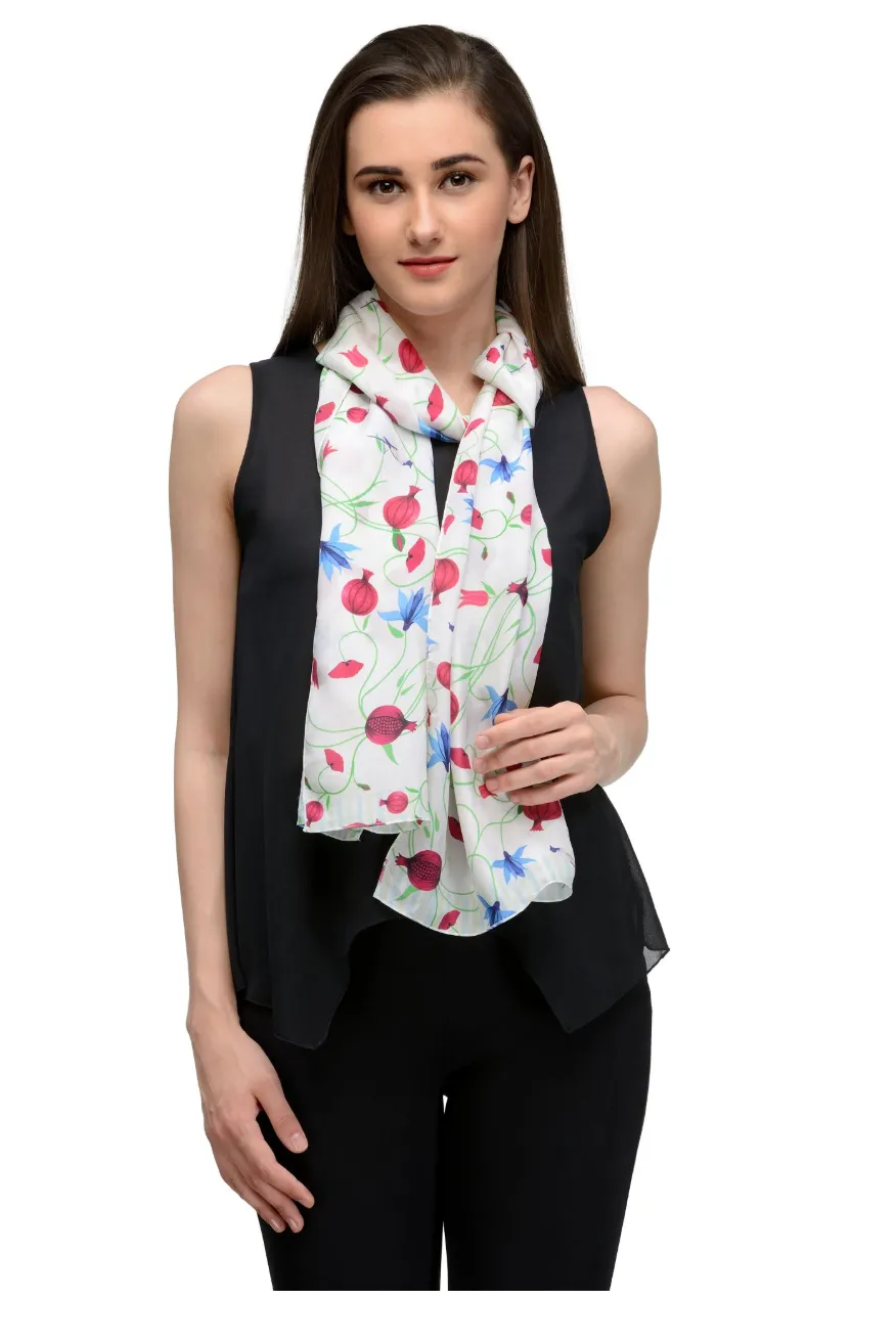 White Floral Silk Scarf