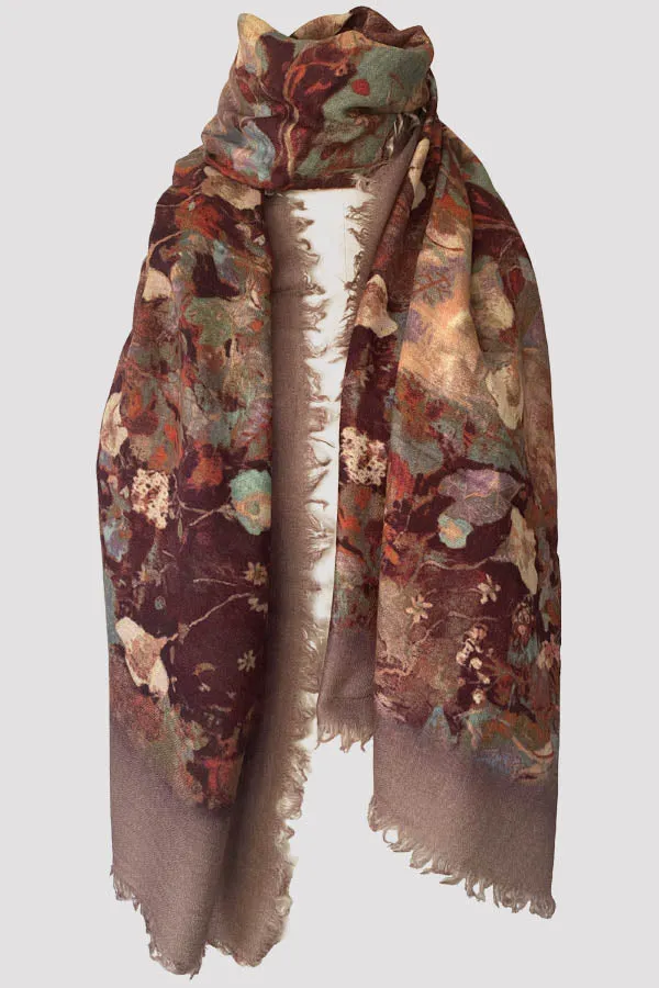 Wildwood Brown Grey Wool Silk Scarf