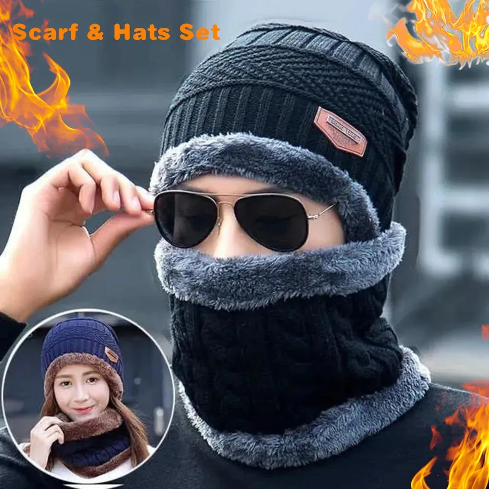 Winter Fleece Scarf Hats Thicken Plush Warm Beanies Wool Knit Caps Men Women Outdoor Cycling Ski Cold Protection Neck Mask Hat