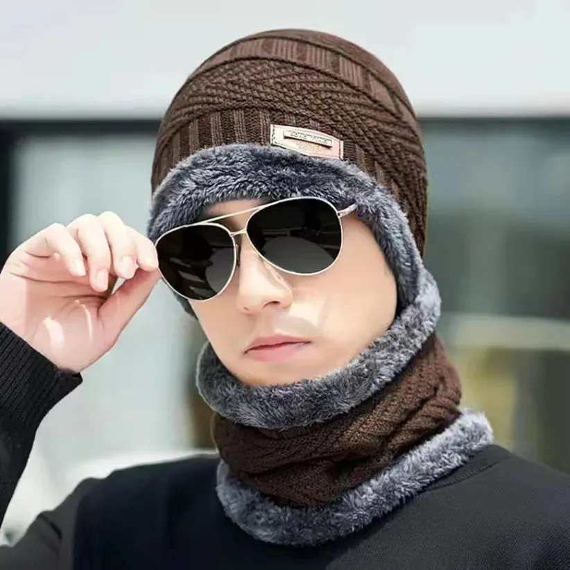 Winter Fleece Scarf Hats Thicken Plush Warm Beanies Wool Knit Caps Men Women Outdoor Cycling Ski Cold Protection Neck Mask Hat