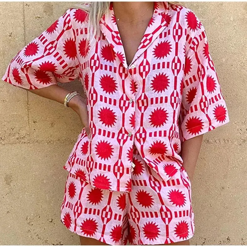 Women’s Geometric Print Shirt and Short Set