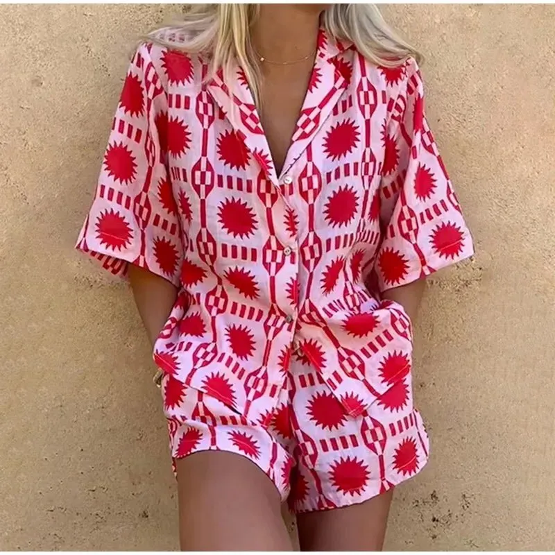 Women’s Geometric Print Shirt and Short Set