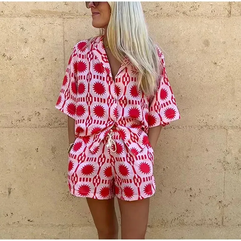 Women’s Geometric Print Shirt and Short Set