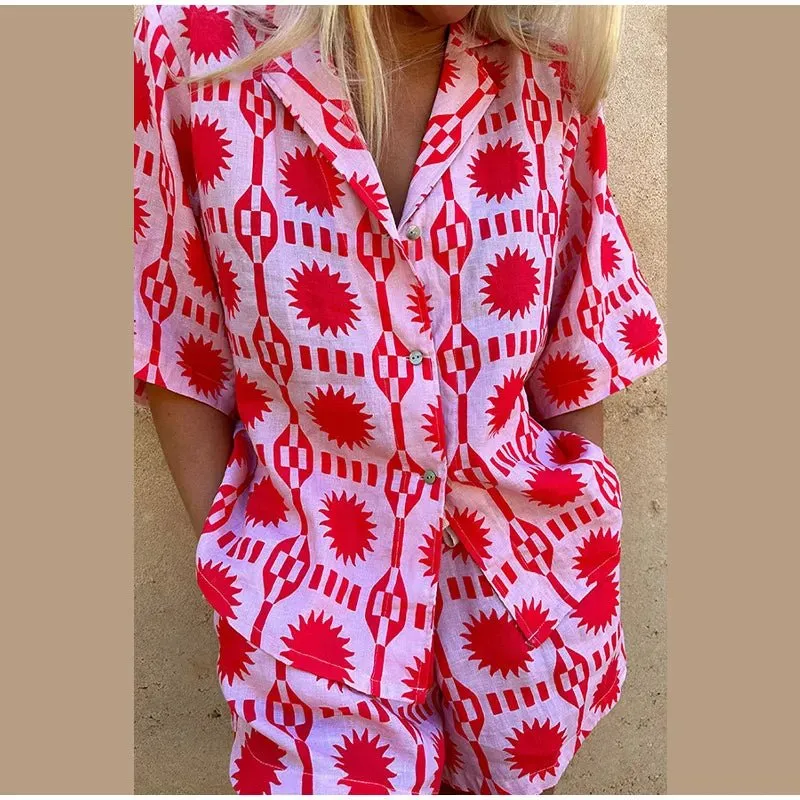 Women’s Geometric Print Shirt and Short Set