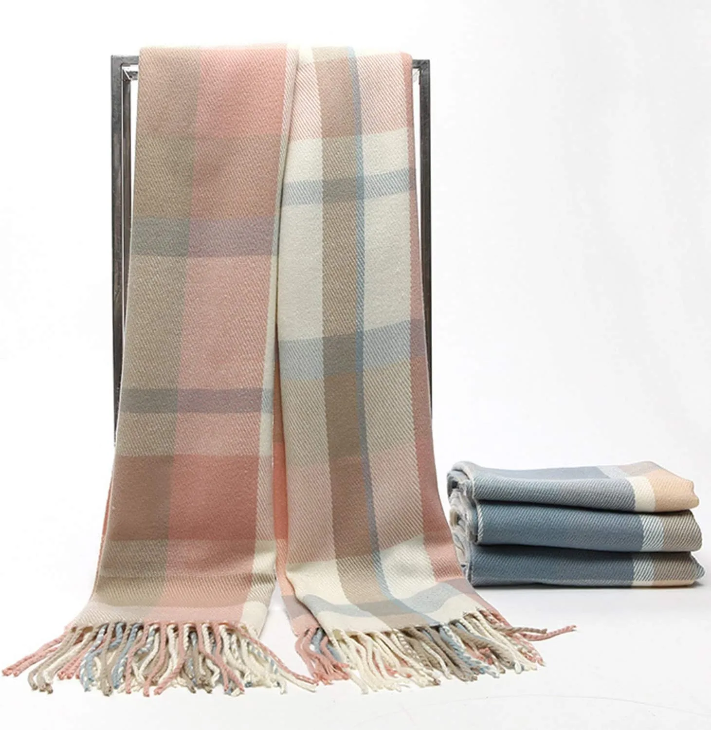 Women's Long Plaid Blanket Chunky Oversized Winter Fall Warm Scarf