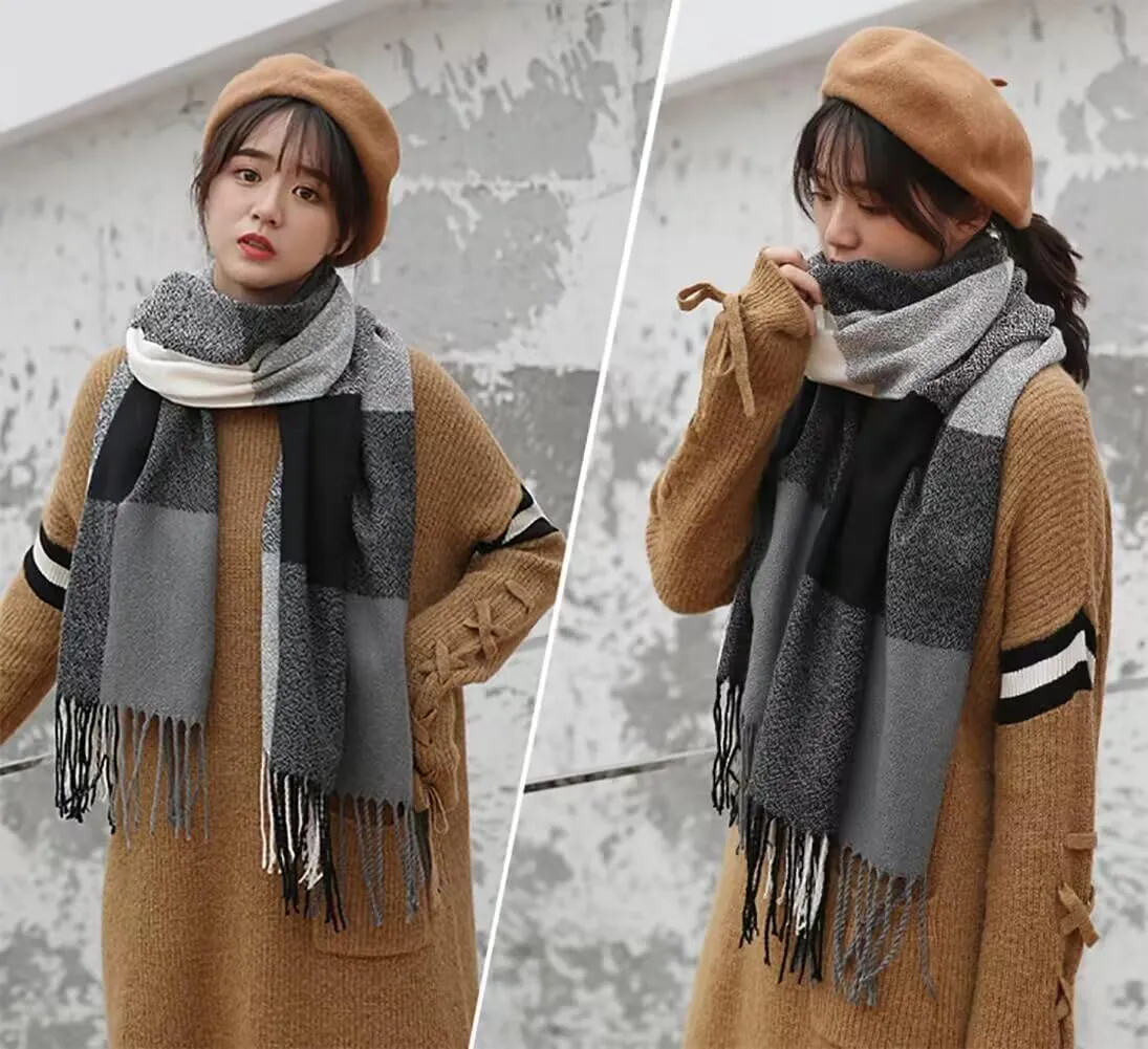 Women's Long Plaid Blanket Chunky Oversized Winter Fall Warm Scarf