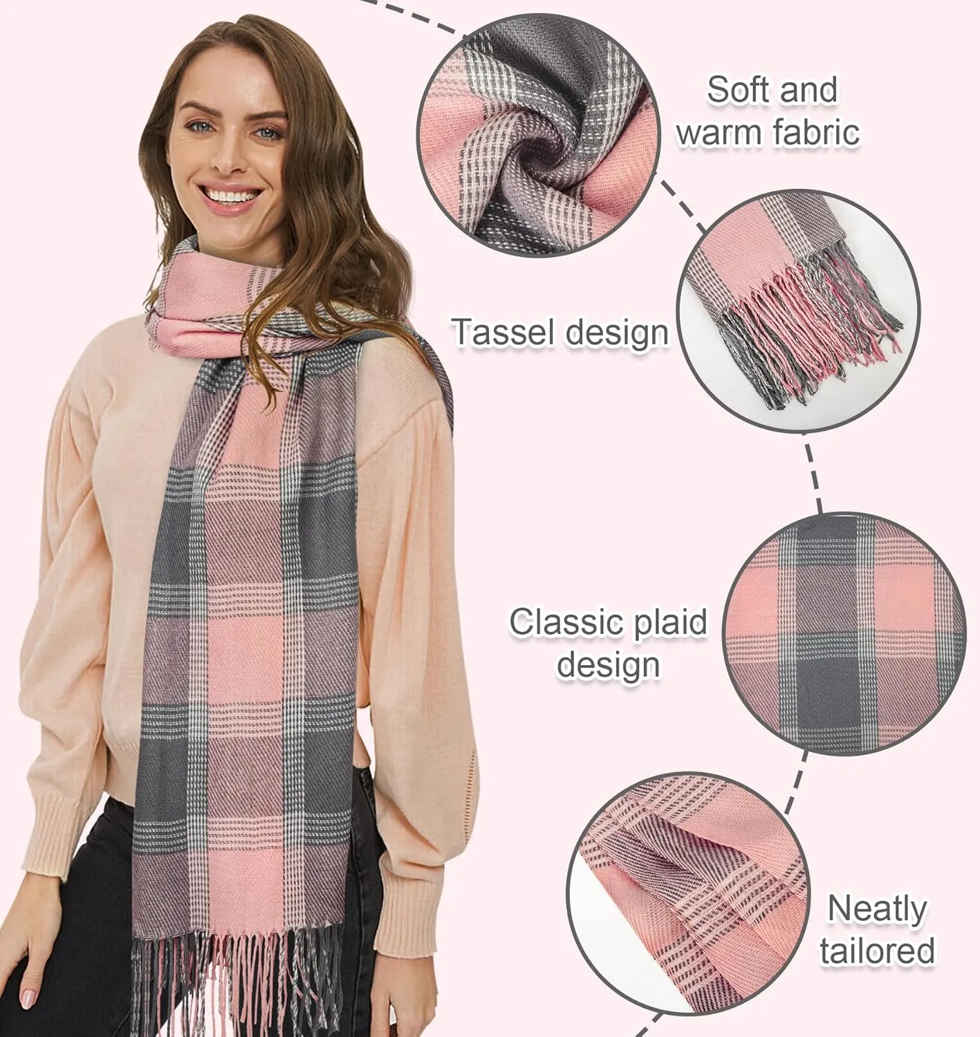 Women's Long Plaid Blanket Chunky Oversized Winter Fall Warm Scarf