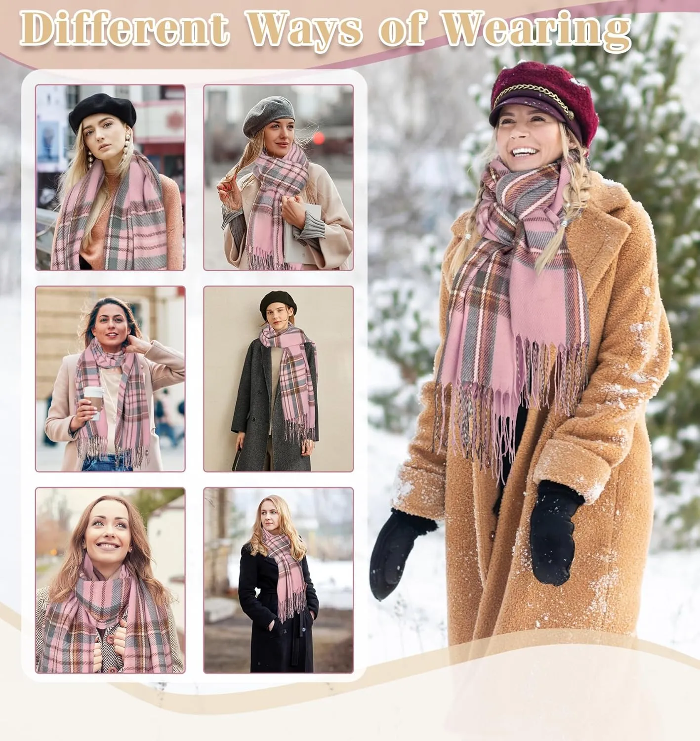 Women's Long Plaid Blanket Chunky Oversized Winter Fall Warm Scarf