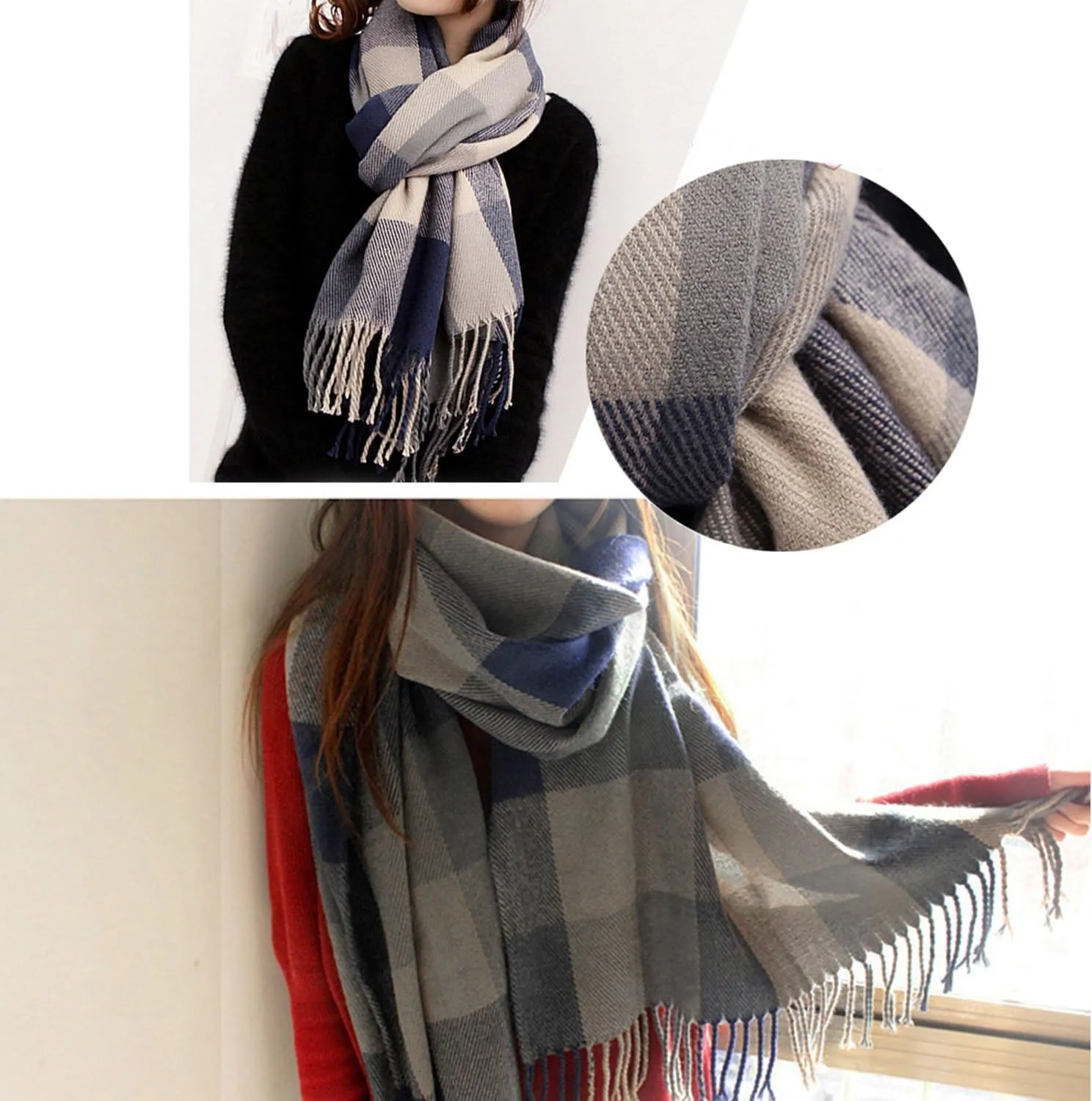 Women's Long Plaid Blanket Chunky Oversized Winter Fall Warm Scarf