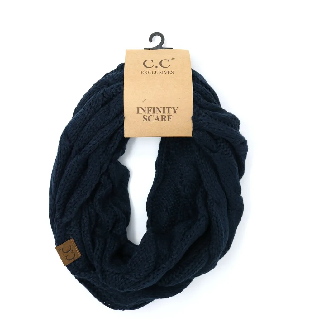 Women's Solid Cable Knit CC Infinity Scarf