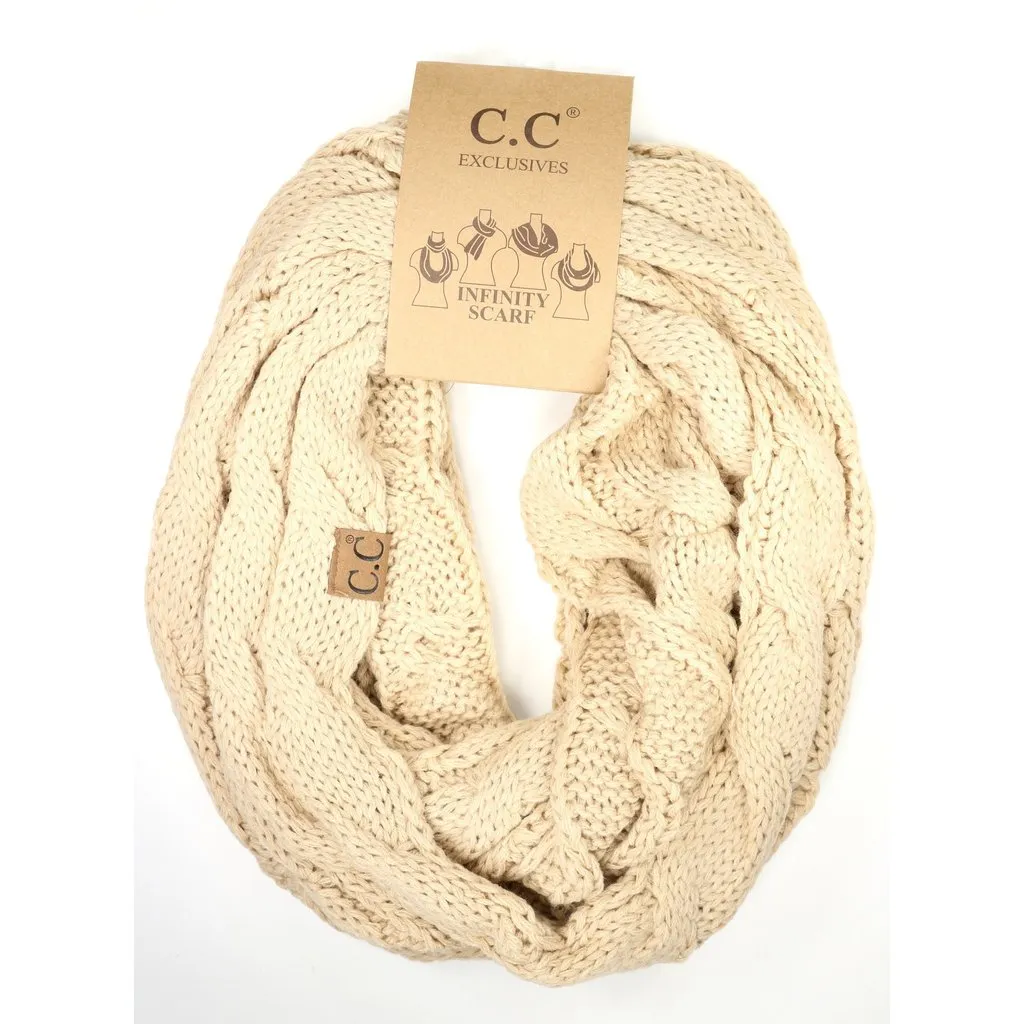 Women's Solid Cable Knit CC Infinity Scarf