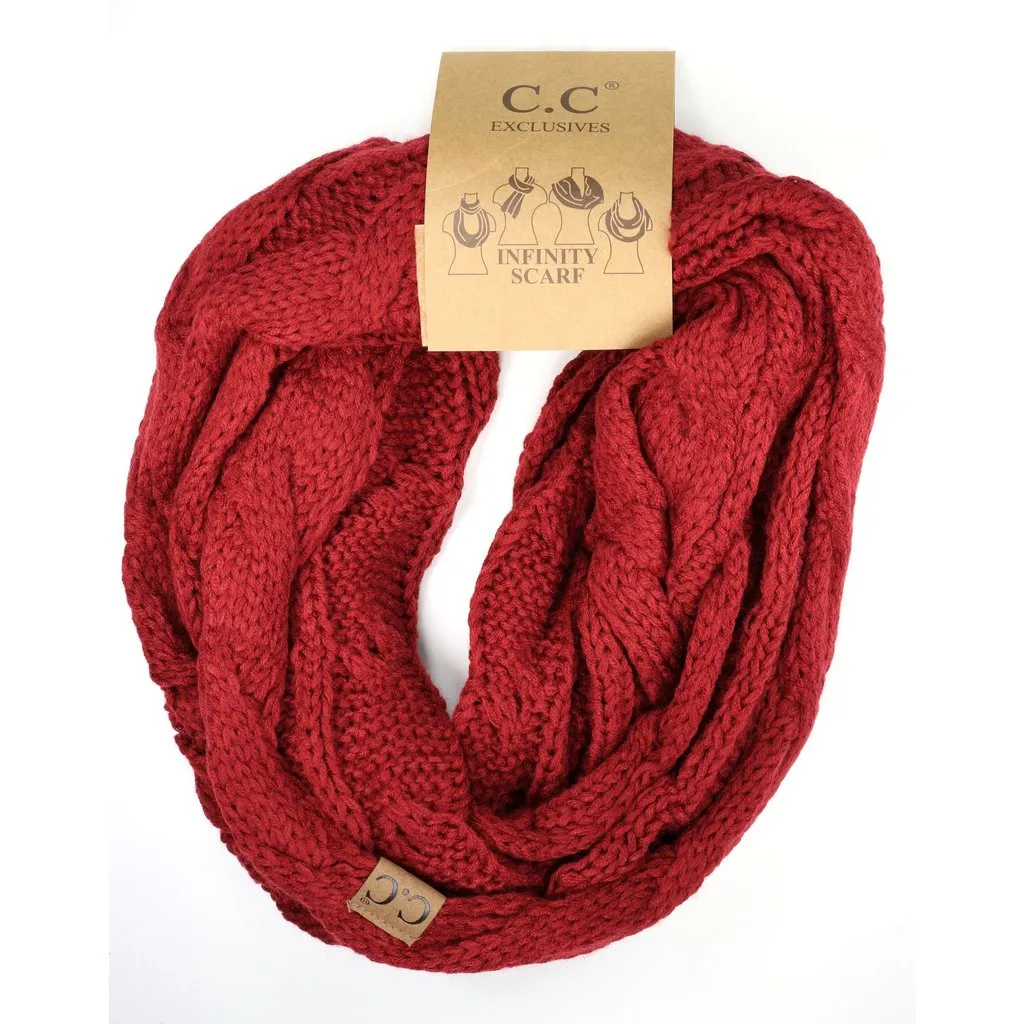 Women's Solid Cable Knit CC Infinity Scarf